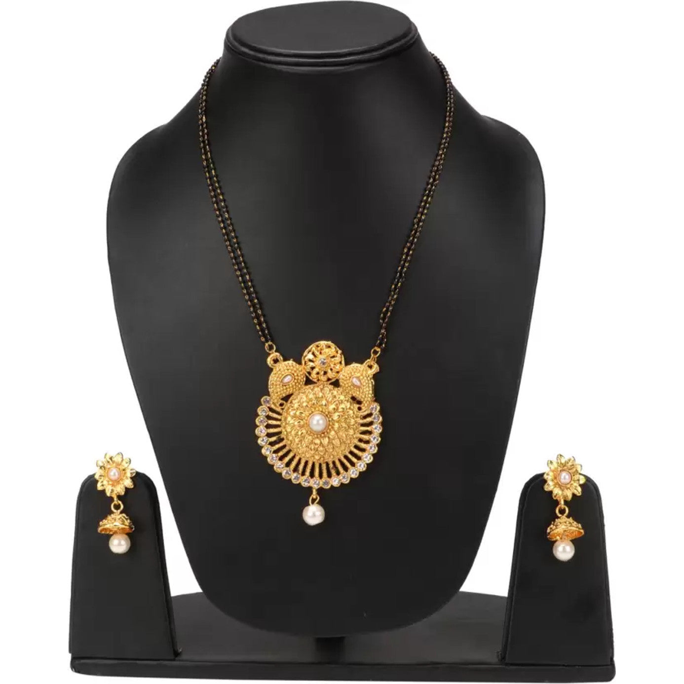 Gold Plated Mangalsutra with Earrings for Women | Buy This Mangalsutra with Earrings Online from Mekkna