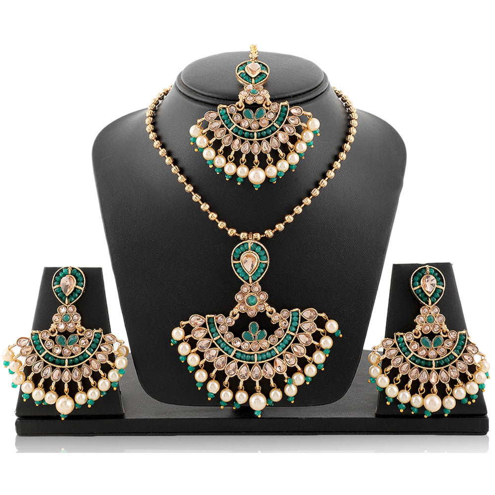 Best Traditional Handcrafted Designed by Mekkna of Necklace, Maang-Tika with Earrings set for Women | Buy This Jewellery set Online from Mekkna