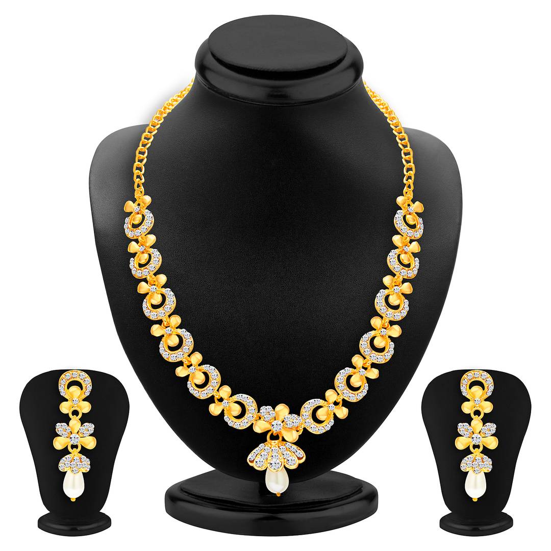 Sukkhi Golden Necklace & Earrings Jewellery Set