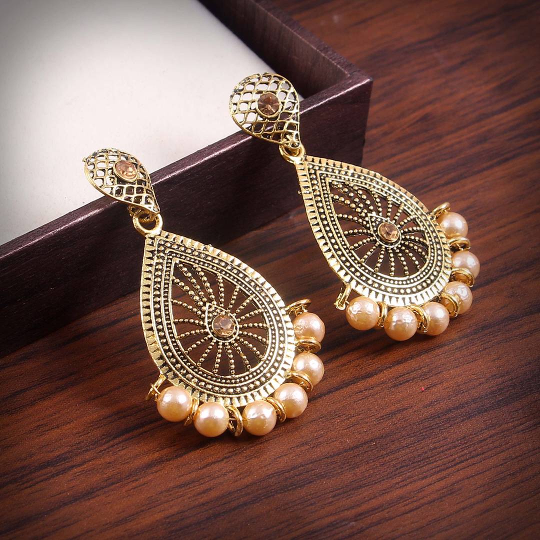 Ethnic designer gold plated pearl Earrings drops for girls/ women