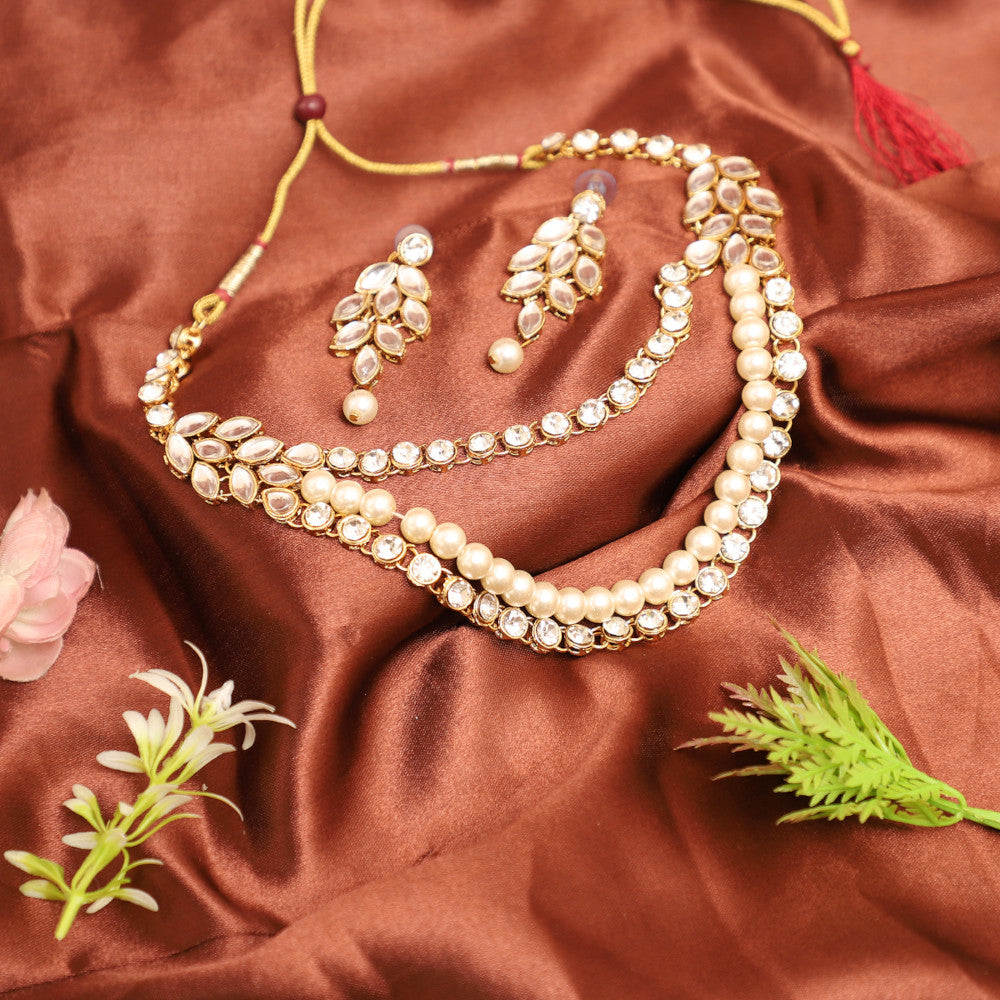 Gold Plated Necklace with Earrings for Women | Buy This Jewellery set Online from Mekkna