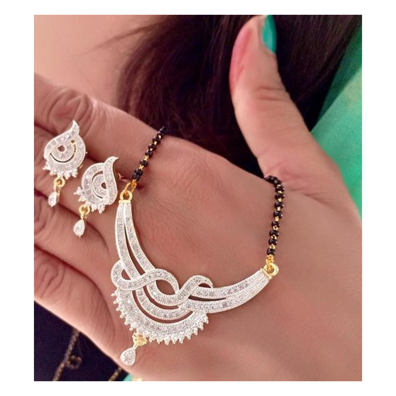 Best Traditional Handcrafted Designed by Mekkna of Mangalsutra with Earrings for Women. Now We can Book This Jewellery set online from Mekkna.