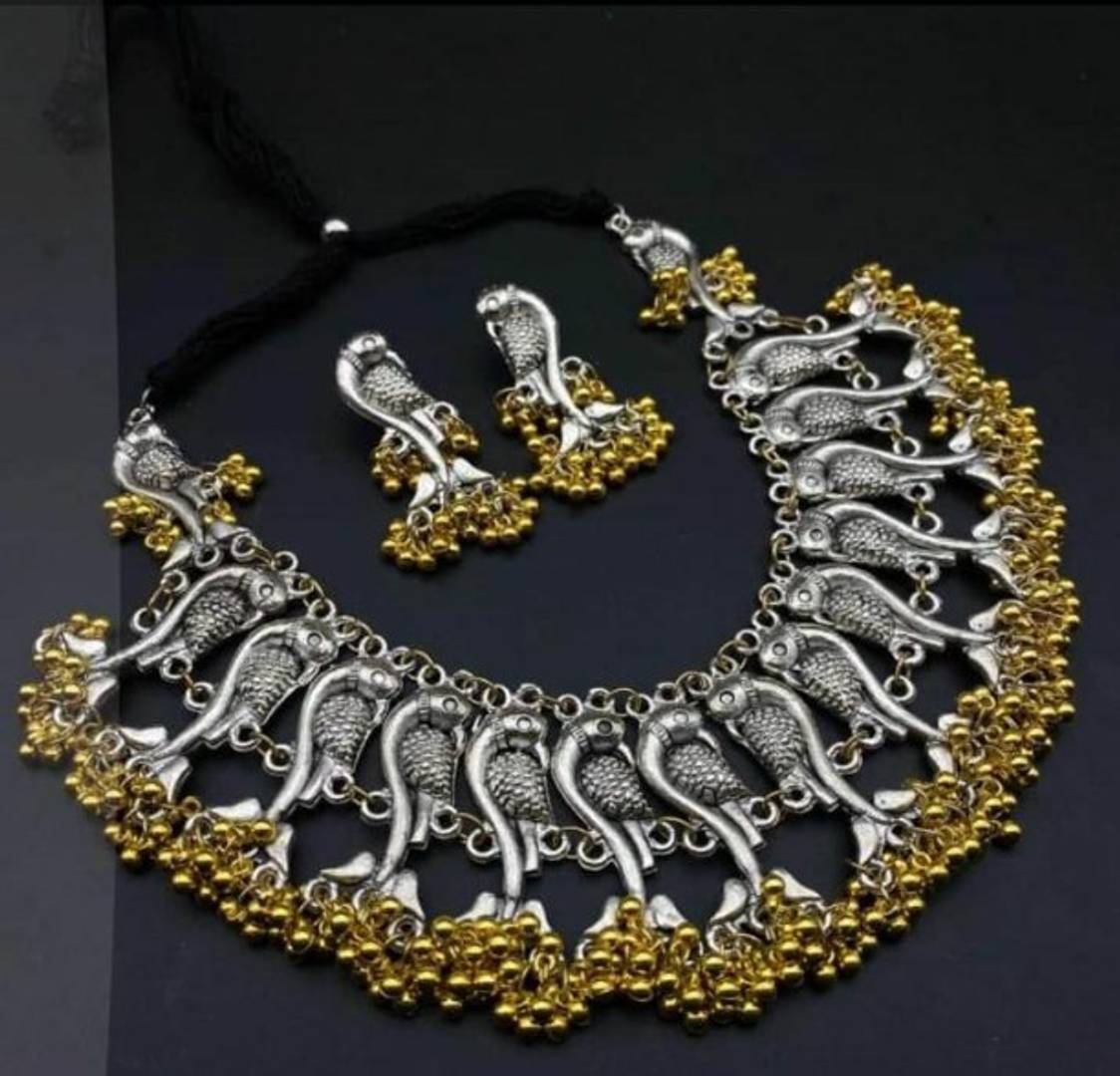 Latest Trendy Designer Oxidised Fish Necklace Set