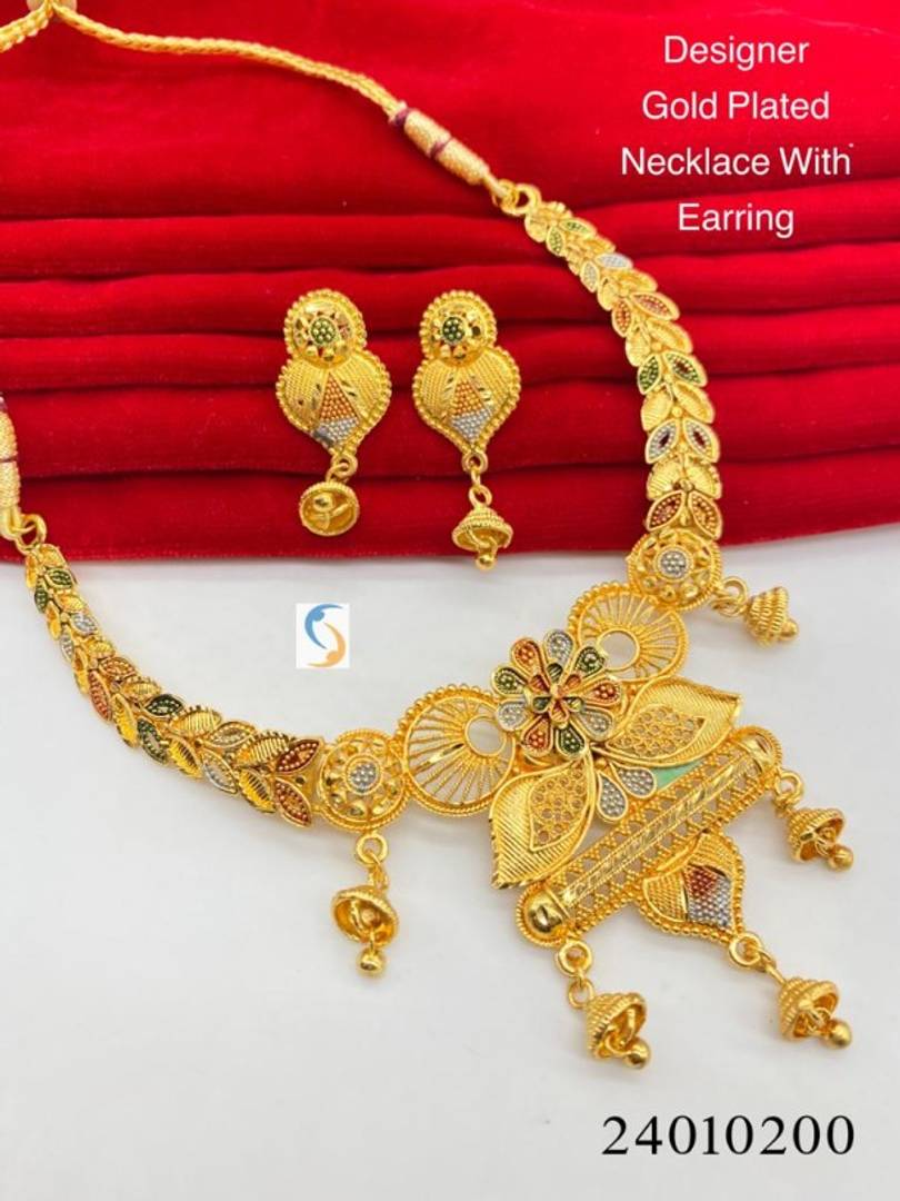 Trendy Gold Plated Necklace with Earring For Women