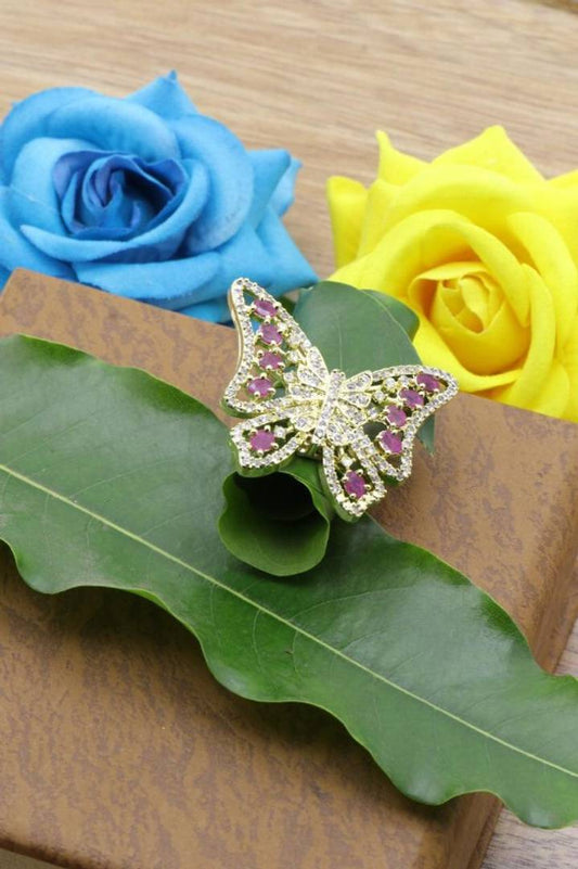 Trendy Brass Artificial Stone Butterfly Design for Women