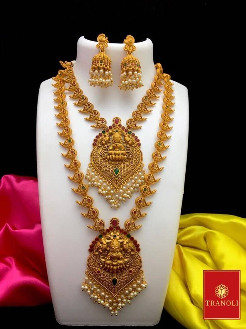 Tranoli Temple Jewellery Set with Two Necklaces and Earrings