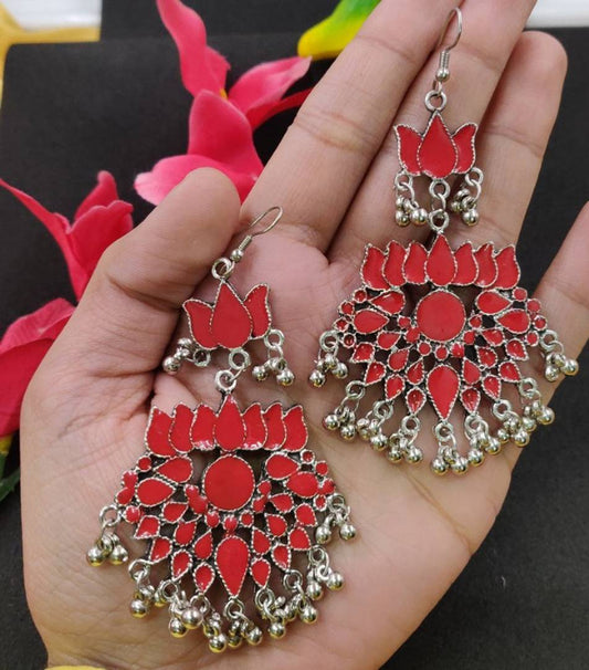 Fashionable Red Meena Lotus Shape Earrings for Women and Girls