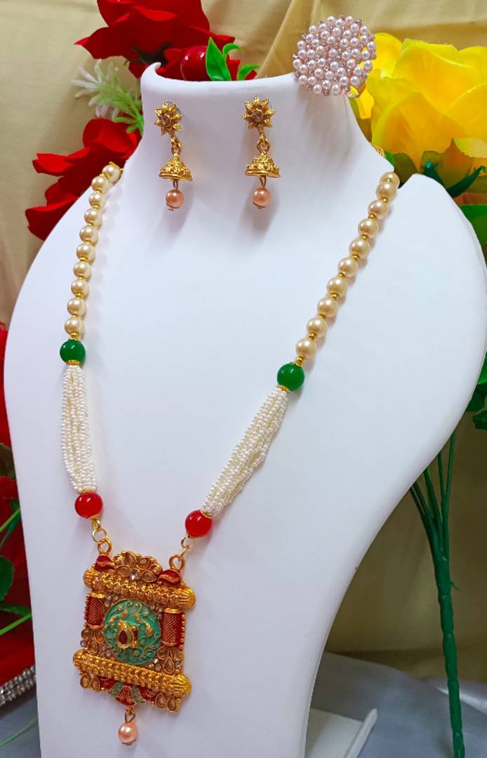 Traditional Brass Necklace With Earring and Ring for Women