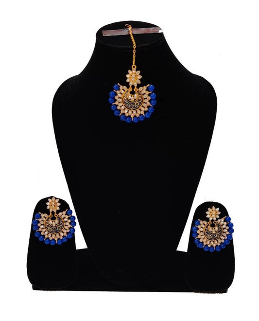 Designer Partywear Long & Beautiful Pearls Earrings with Big Maang Tika