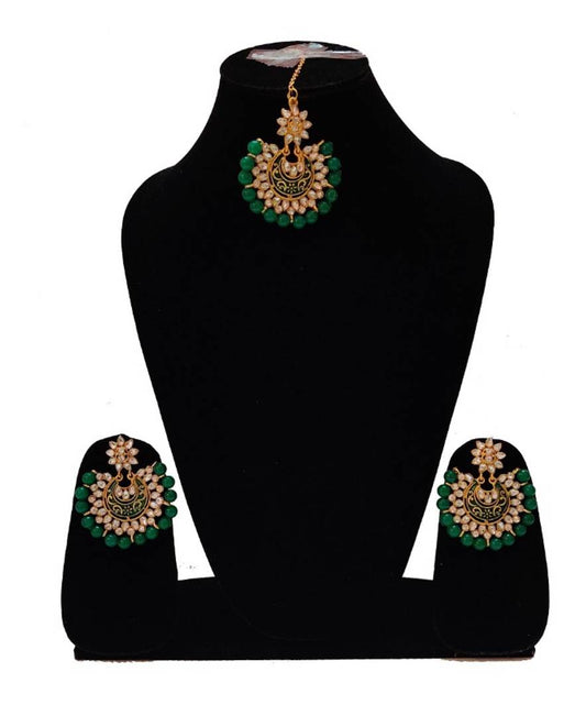 Designer Partywear Long & Beautiful Pearls Earrings with Big Maang Tika