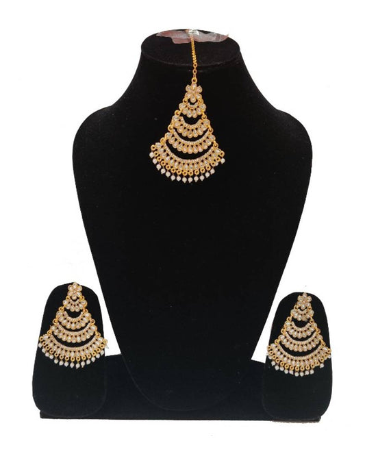 Partywear Long & Beautiful Pearls Earrings with Big Maang Tika