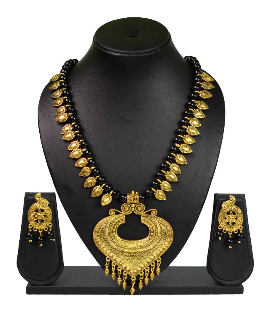 Trendy Oxidised Gold Necklace with Earring for Women