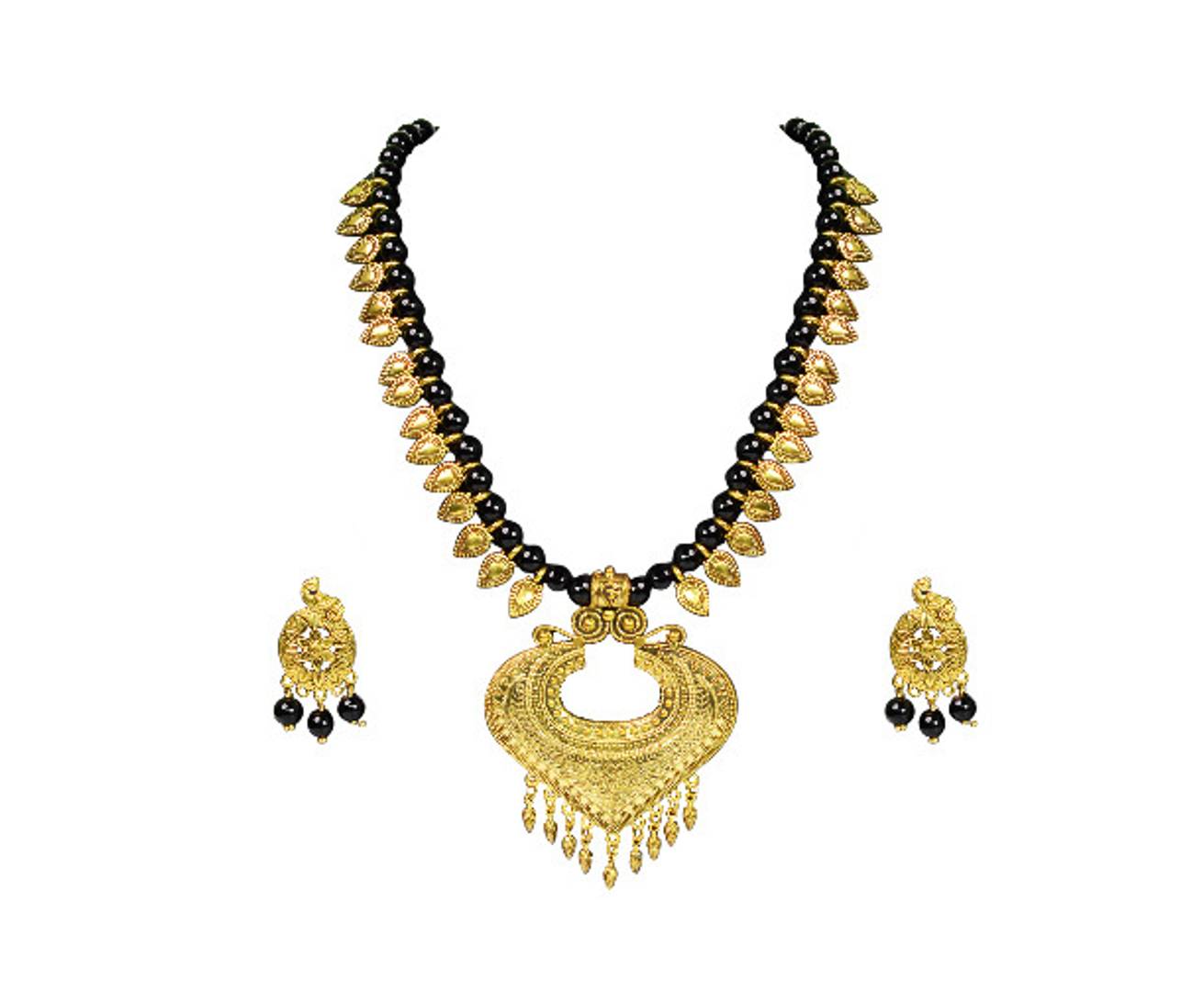 Trendy Oxidised Gold Necklace with Earring for Women