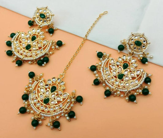 Princess Green Pearl Chandbali Earrings