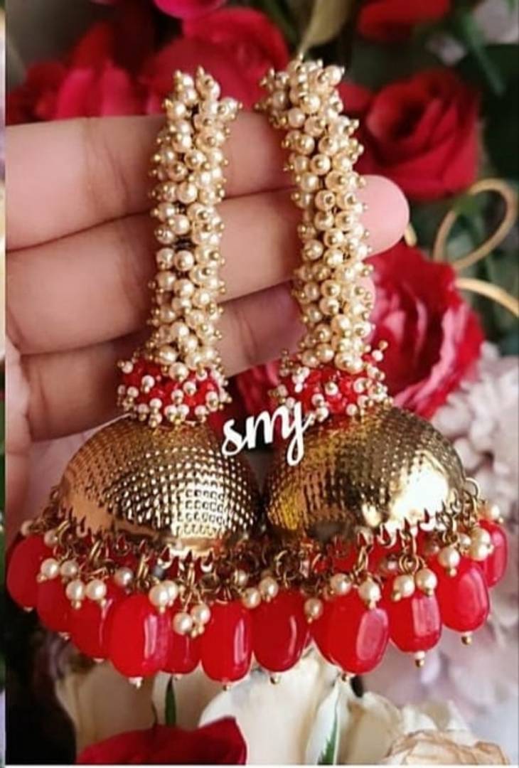 Light weight small beads loop jhumka with pearl drops for girls and women