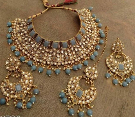 Trendy Alloy Choker with Earring and Mangtika for Women