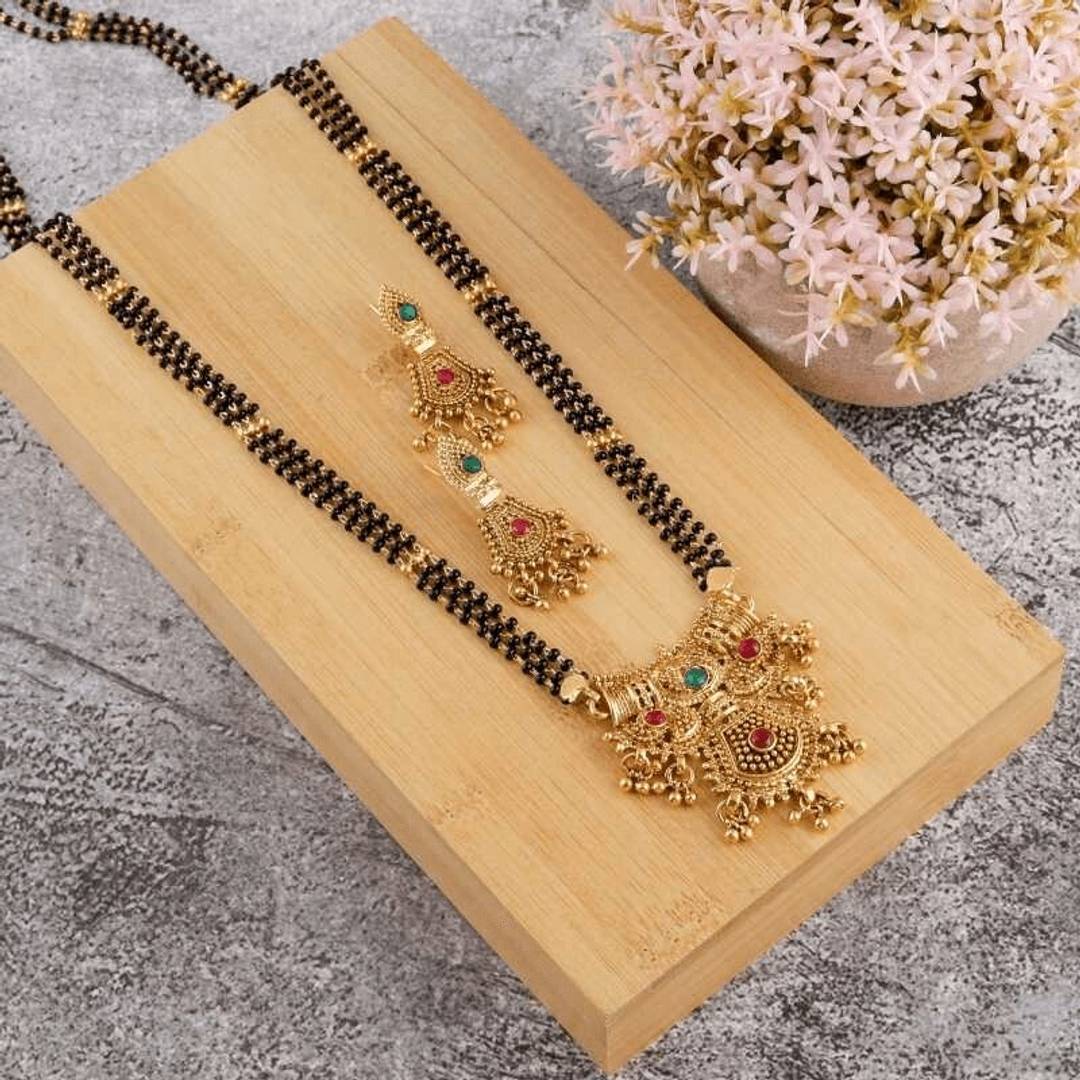 Brass Gold-plated Mangalsutra with Earrings