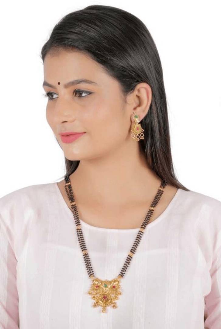 Brass Gold-plated Mangalsutra with Earrings