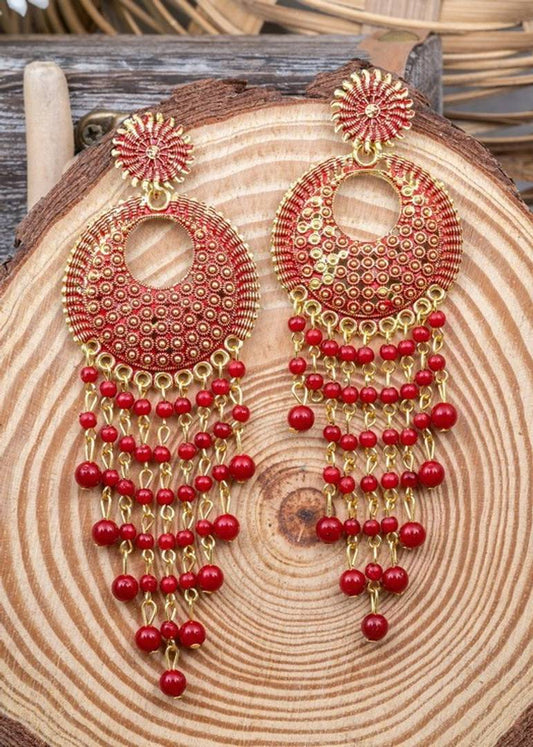 Stylish Alloy Beads Work Drop Earrings For Women