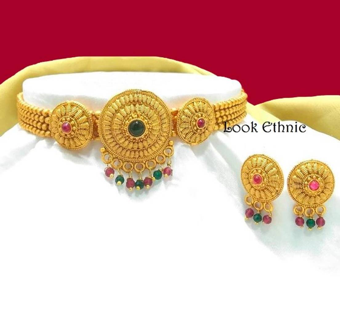 Gold plated Choker Necklace with Earring