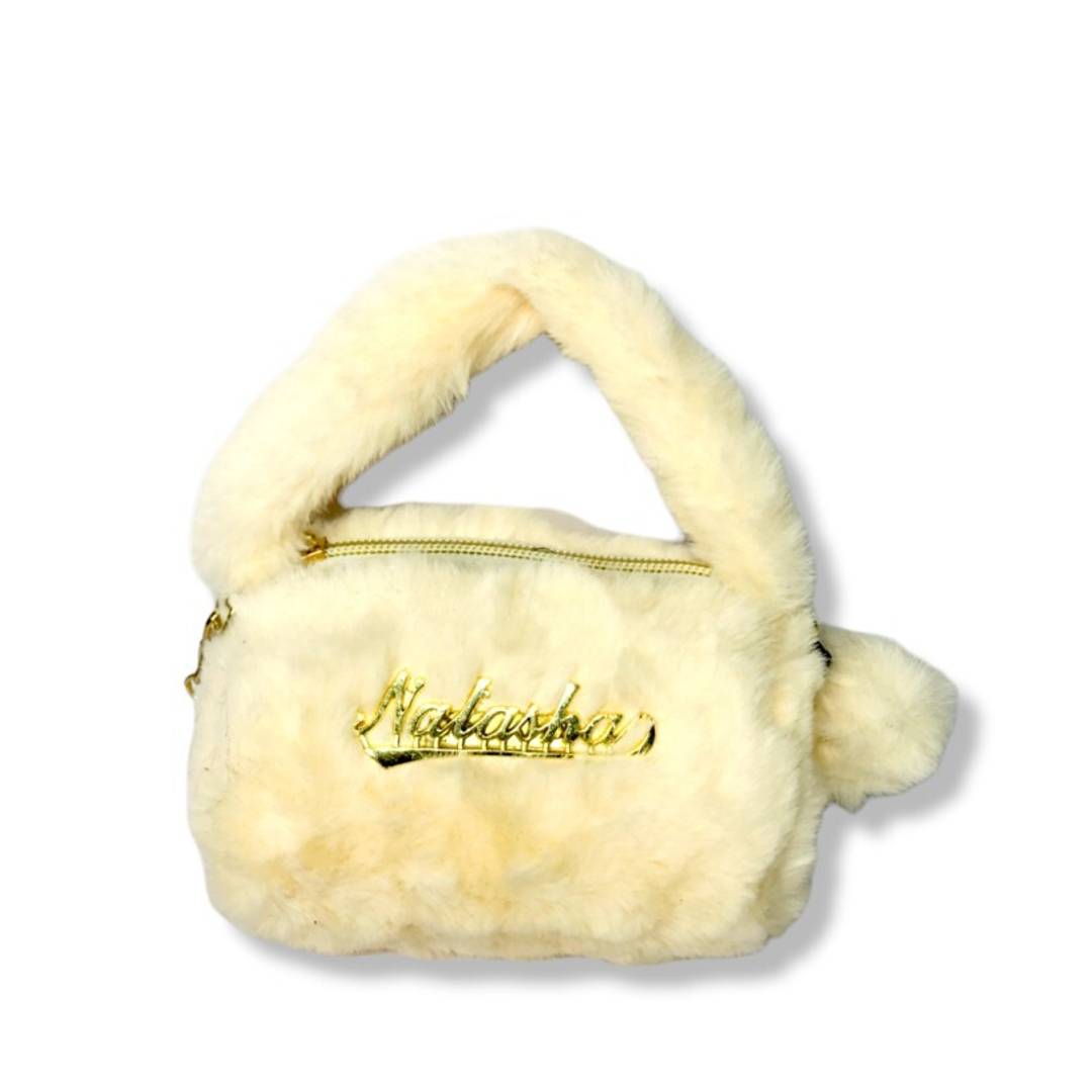 cute side purse for girls cream color fluffy sling bag, feel like cotton in hand, beauty ful side bag on girls