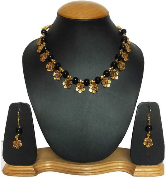 Oxidize gold necklace with earrings