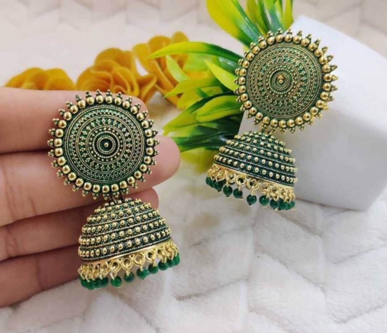 Oxidize golden drop jhumka