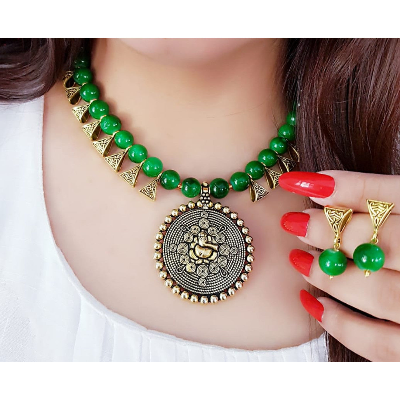 Ganesh Ji Necklace with Earrings for Women | Buy Jewellery set Online from Mekkna