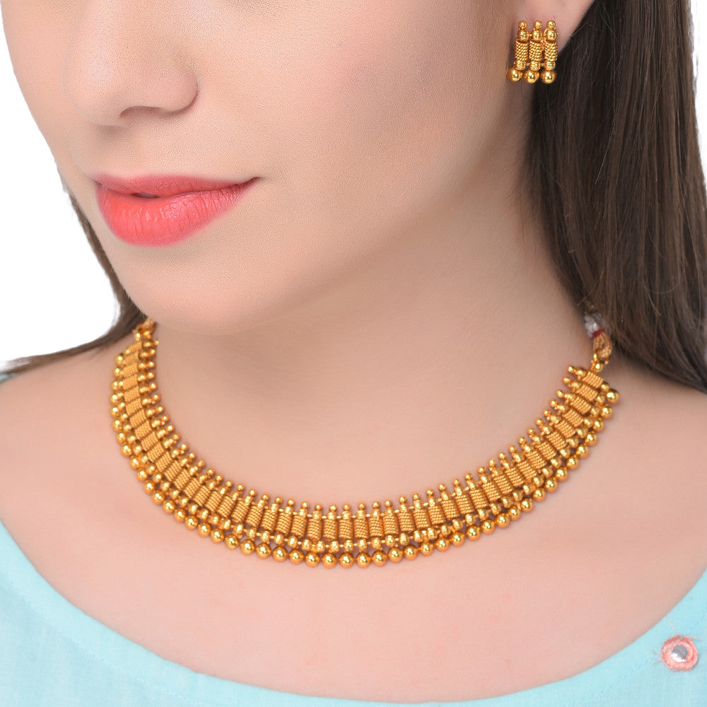 Gold Plated Necklace with earrings for Women | Buy This Jewellery set Online from Mekkna