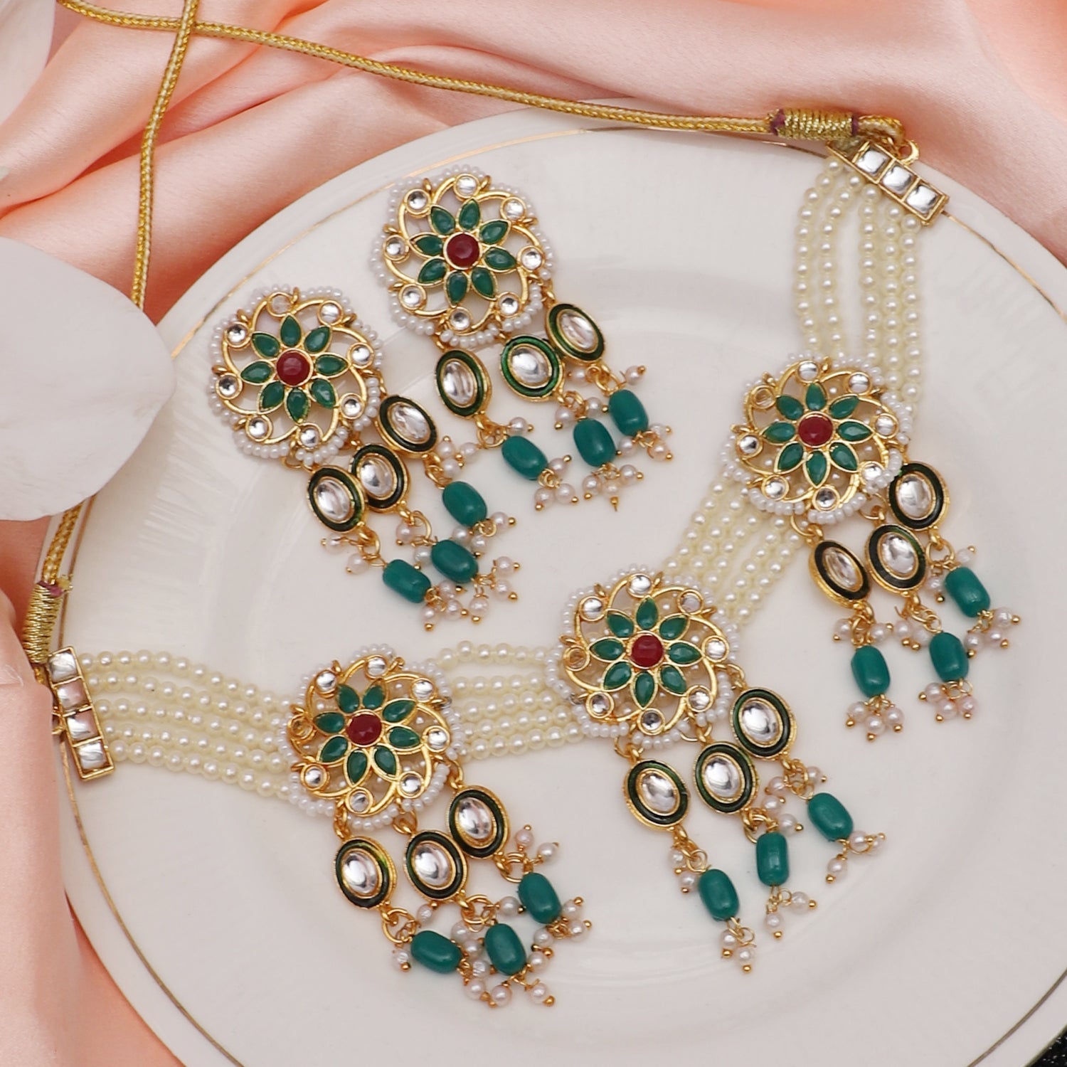 Bhagya Lakshmi Multi-Color Pearl Necklace with Matching Earrings