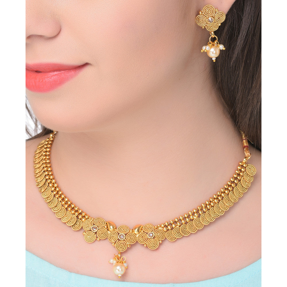 Gold Plated Necklace with earrings for Women | Buy This Jewellery set Online from Mekkna