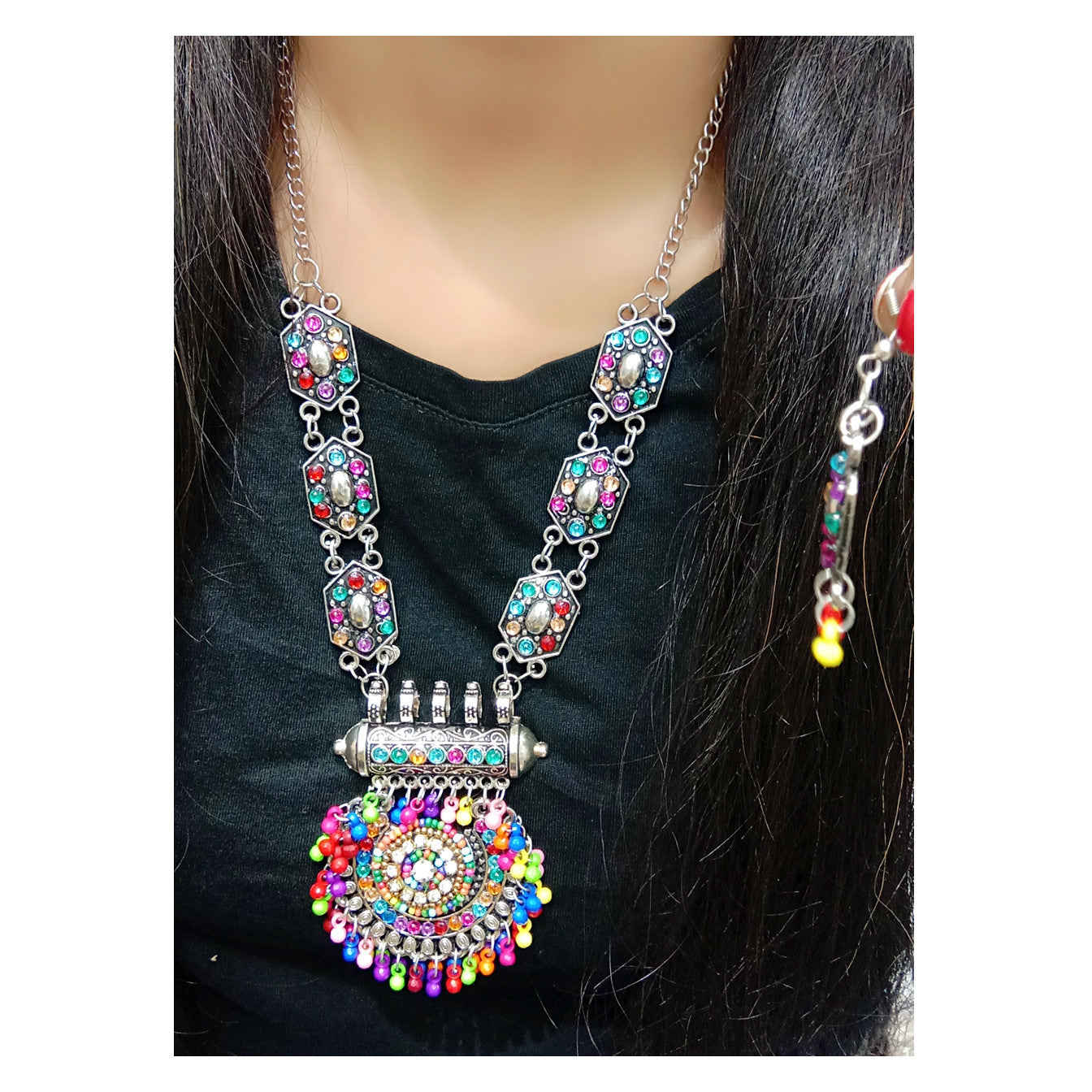 Mekkna Designed Multicolor Necklace with Earrings for Women | Buy This Jewellery Online from Mekkna