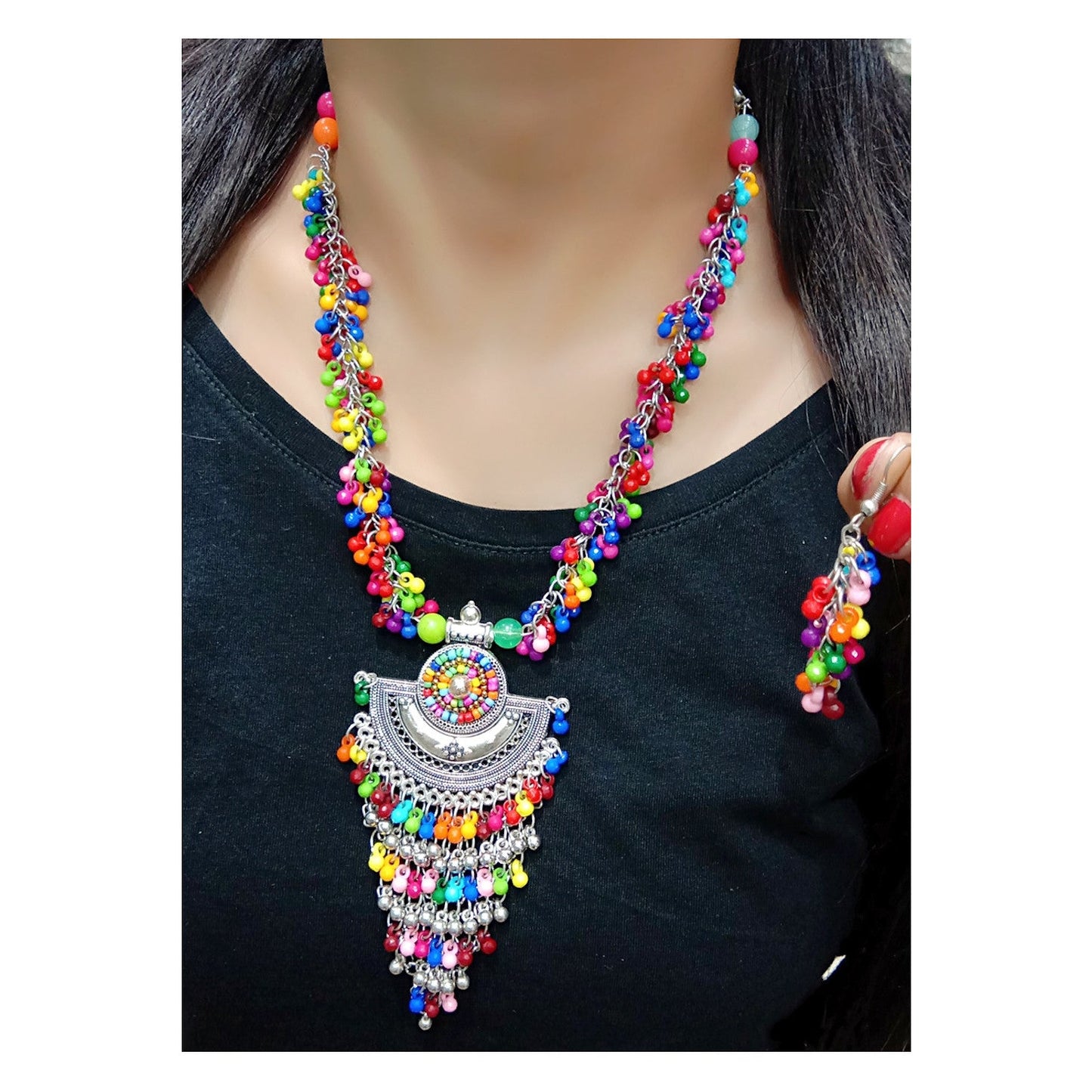 Mekkna Designed Multicolor Necklace with Earrings for Women | Buy This Jewellery Online from Mekkna