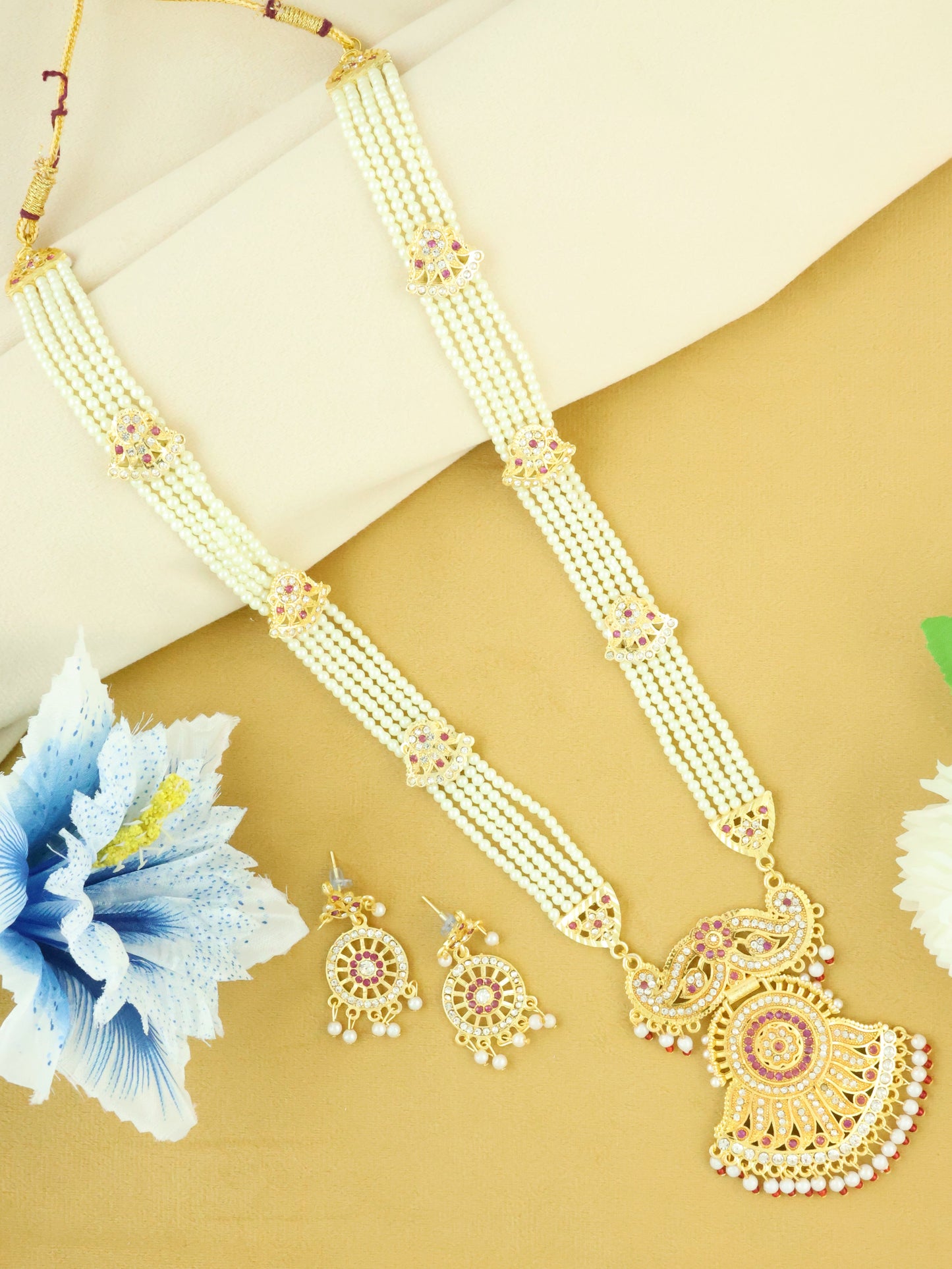Mekkna Traditional Gold Plated Rani-Haar with Earrings Set - Exquisite Ethnic Jewelry for Women