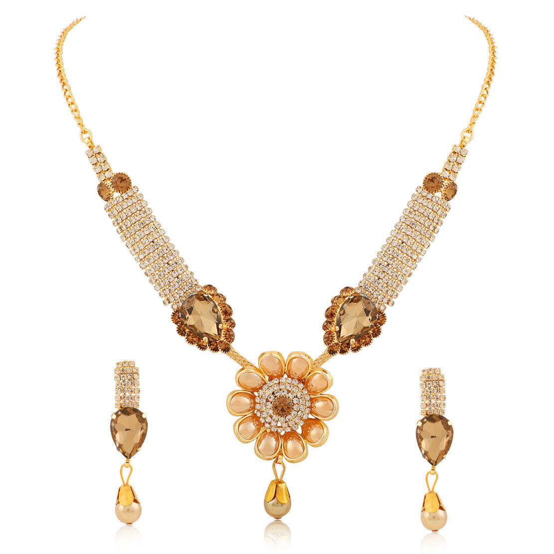 Traditional Designed by Handcrafted Big Stone Necklace with Earrings for Women | Buy This Necklace Online from Mekkna