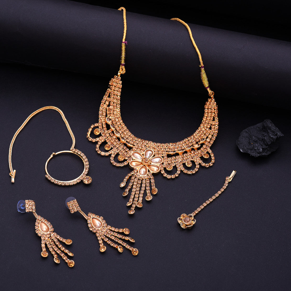  Best Gold Plated Traditional Handcrafted Designed by Mekkna of Necklace, Maang-Tika with Earrings for Women. Now We can Book This Jewellery set online from Mekkna.