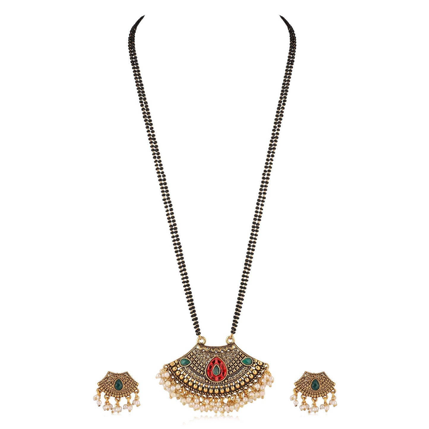 Mekkna Women's Pride Traditional Gold Plated Mangalsutra with Earrings | Buy This Jewellery Online from Mekkna.