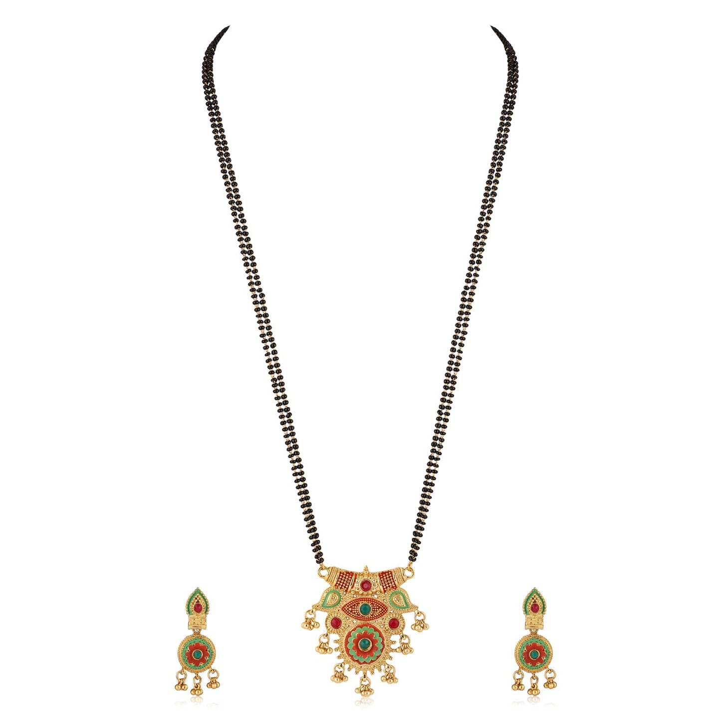 Mekkna Women's Pride Traditional Gold Plated Mangalsutra with Earrings | Buy This Jewellery Online from Mekkna