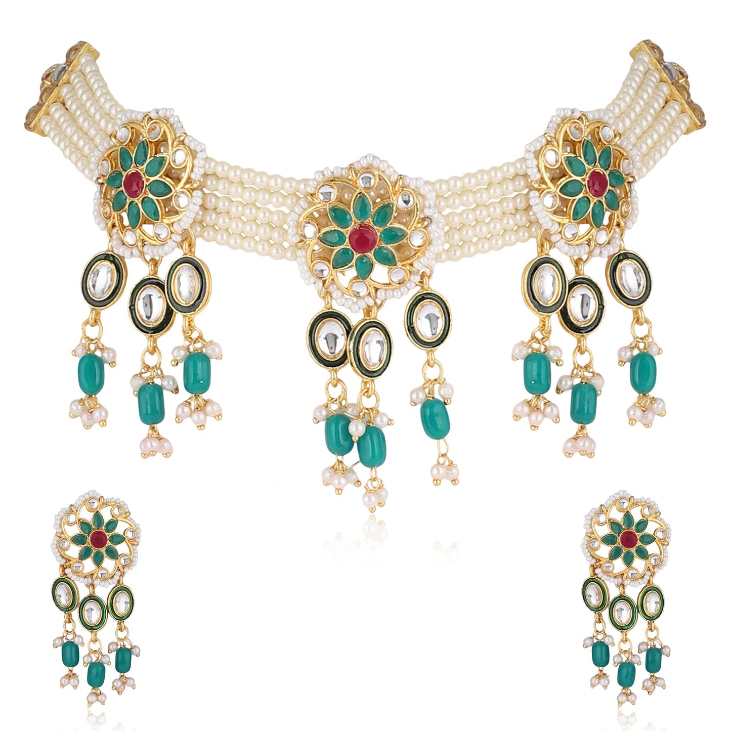 Mekkna Multi-Color Pearl Necklace with Matching Earrings