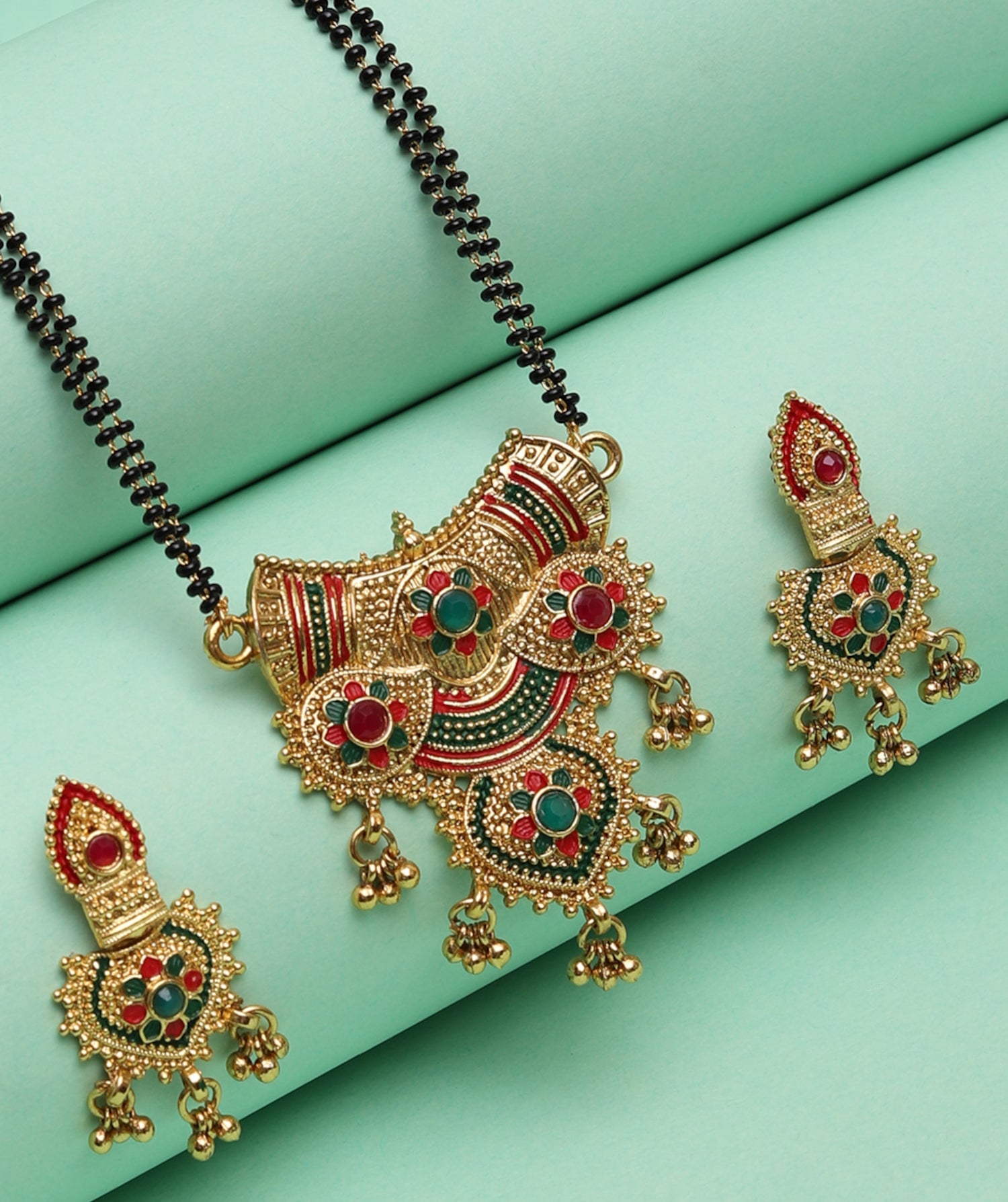  Traditional Gold Plated Mangalsutra with Earrings | Buy This Jewellery Online from Mekkna
