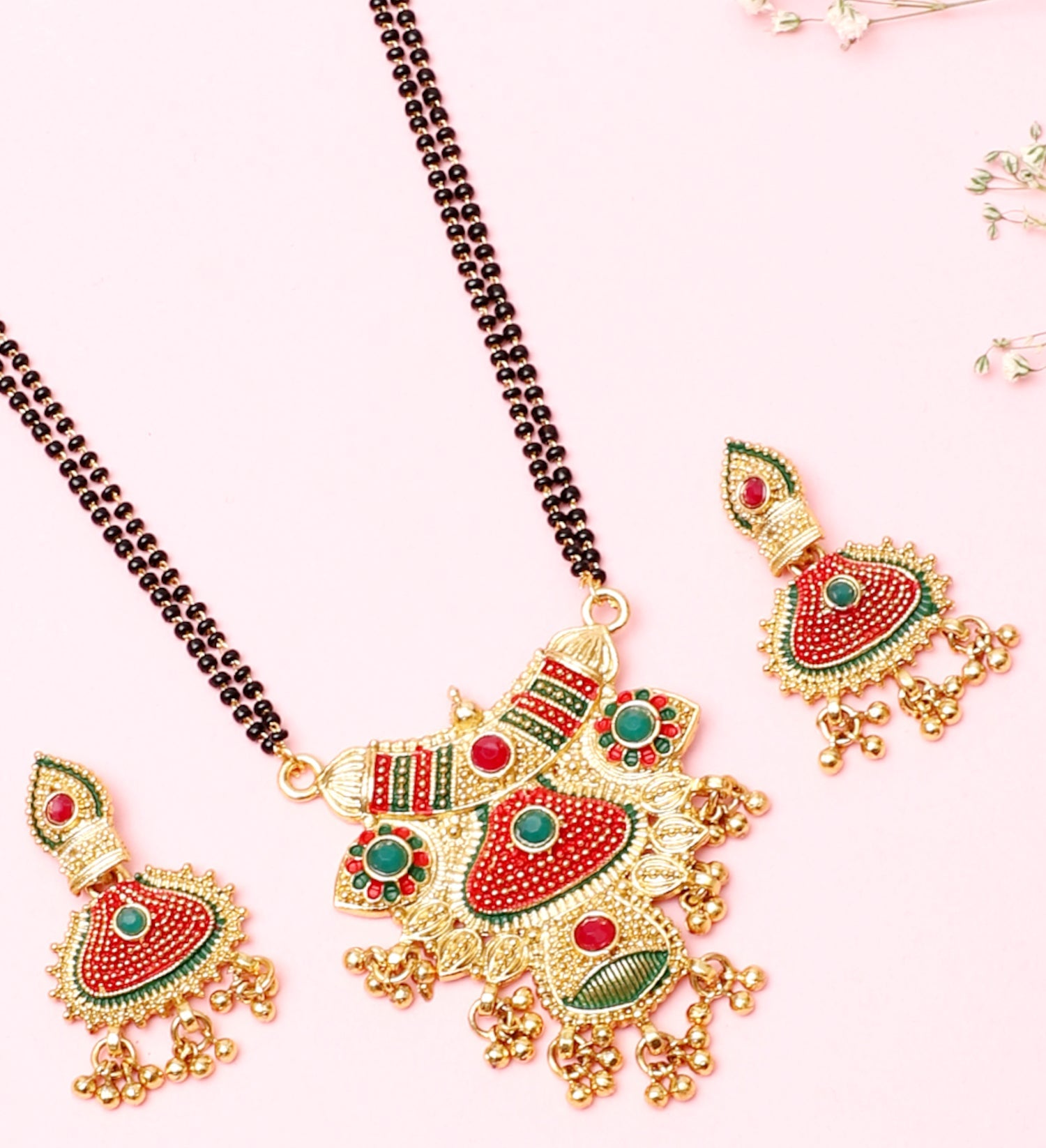 Mekkna Women's Pride Multicolor  Traditional Gold Plated Mangalsutra with Earrings | Buy This Jewellery Online from Mekkna