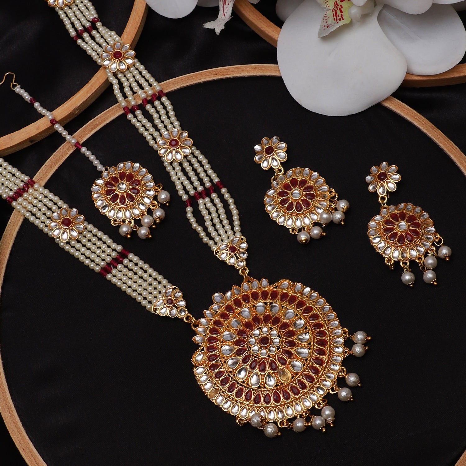 Mekkna Women's Pride Traditional Rani-Haar with Earrings | Buy This Jewellery Online from Mekkna