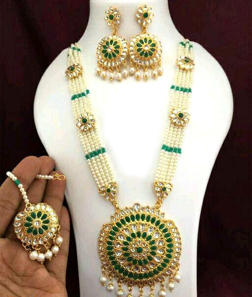 Mekkna Women's Pride Traditional Rani-Haar and Maang-Tika with Earrings | Buy This Jewellery set Online from Mekkna