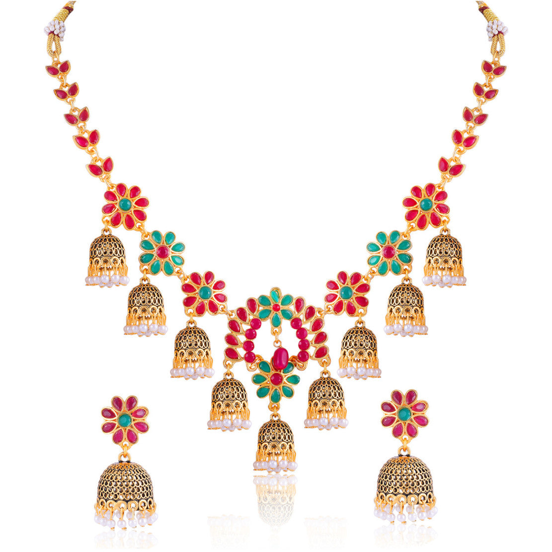Traditional Designed by Handcrafted Multicolor Necklace with Earrings for Women | Buy This Necklace Online from Mekkna