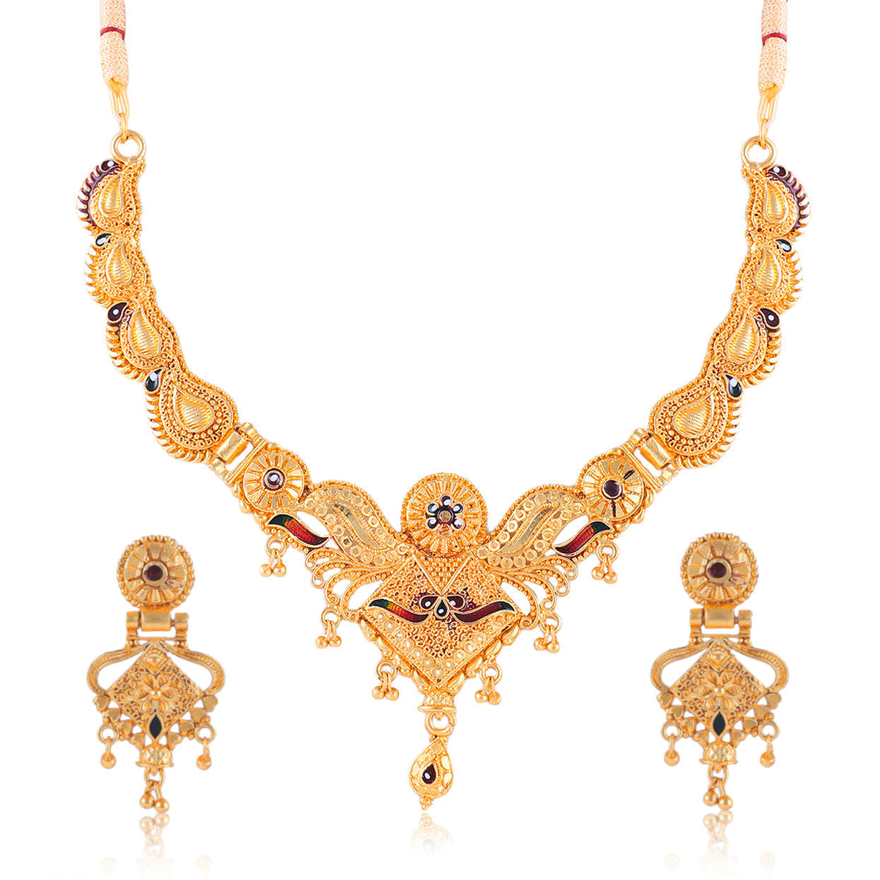 Gold Plated Necklace with Earrings for Women | Buy This Jewellery set Online from Mekkna