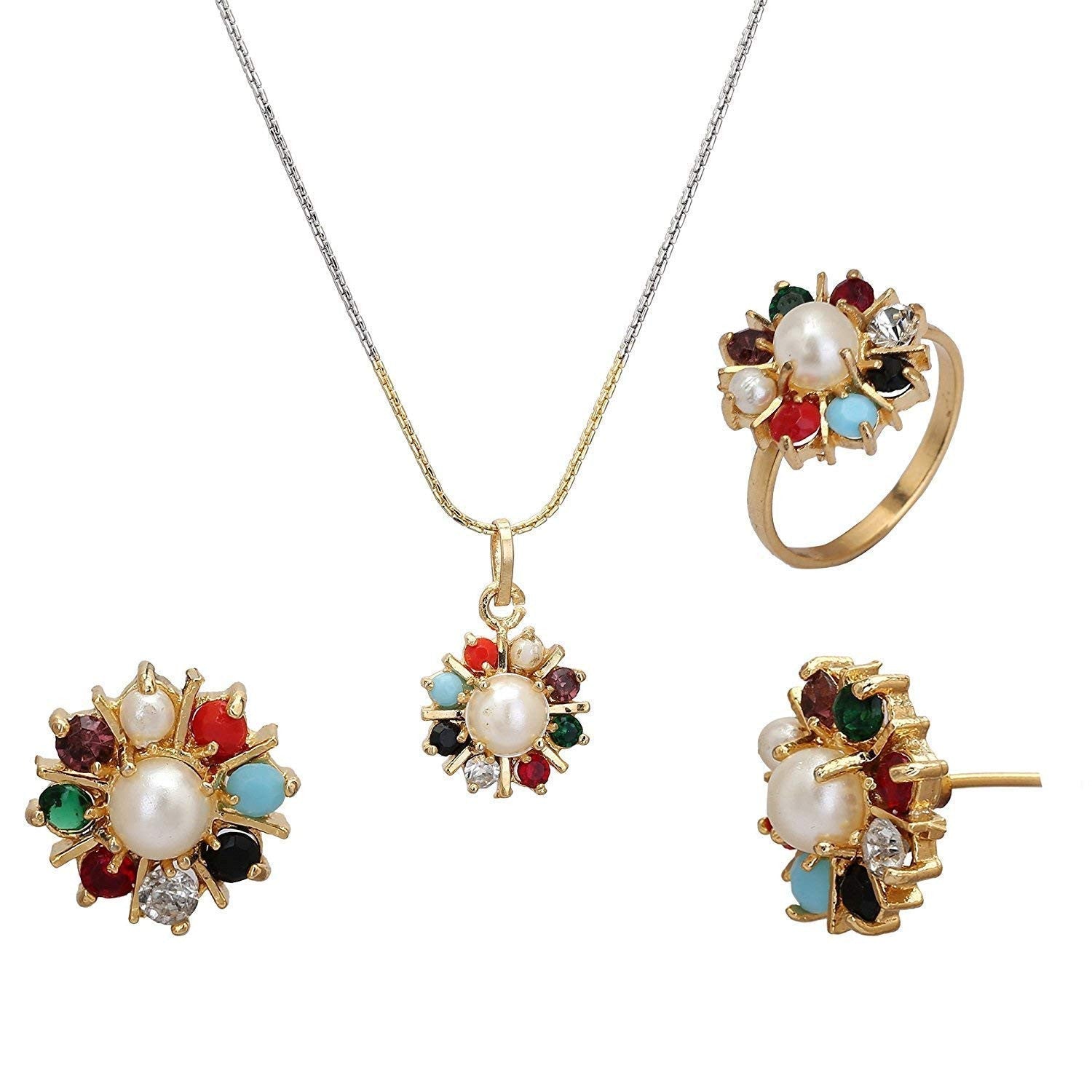 Pendent with Earrings and Ring for Women | Buy Pendent set Online from Mekkna