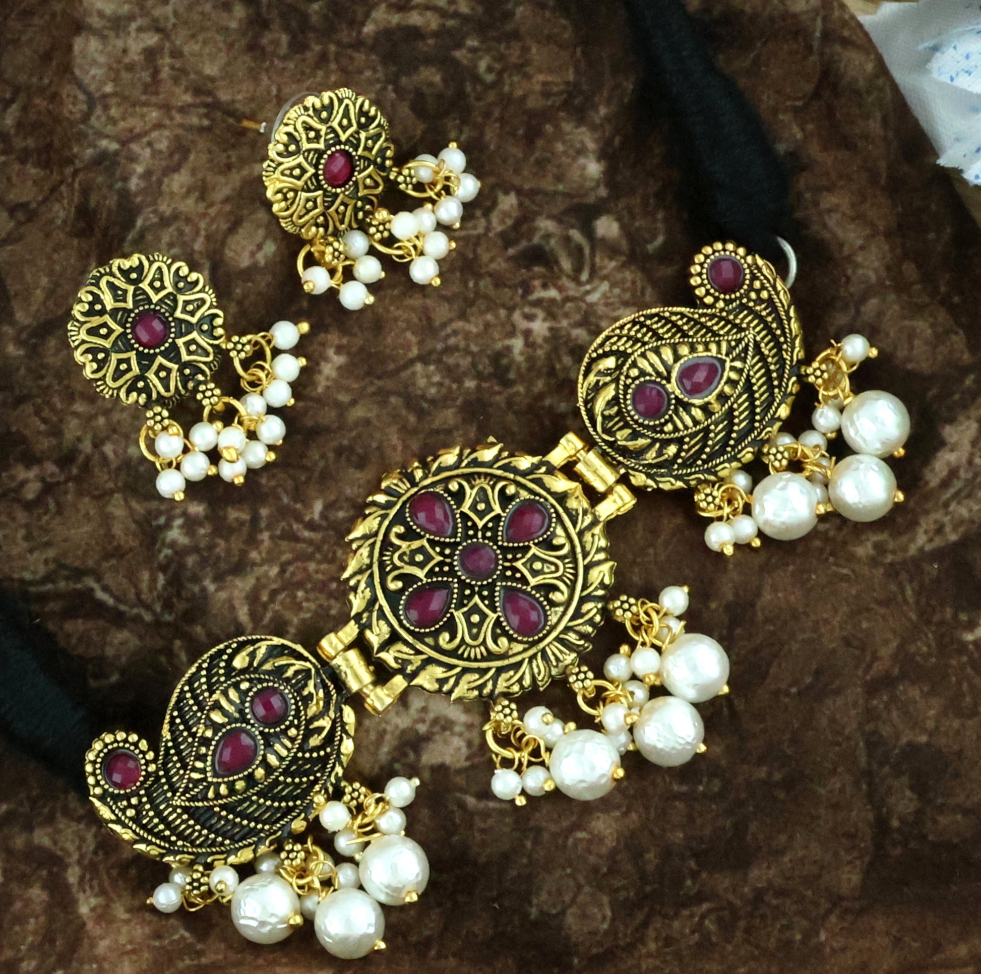 Mekkna Women's Pride Gold Plated Traditional Choker with Earrings for women | Buy This Choker set Online from Mekkna 