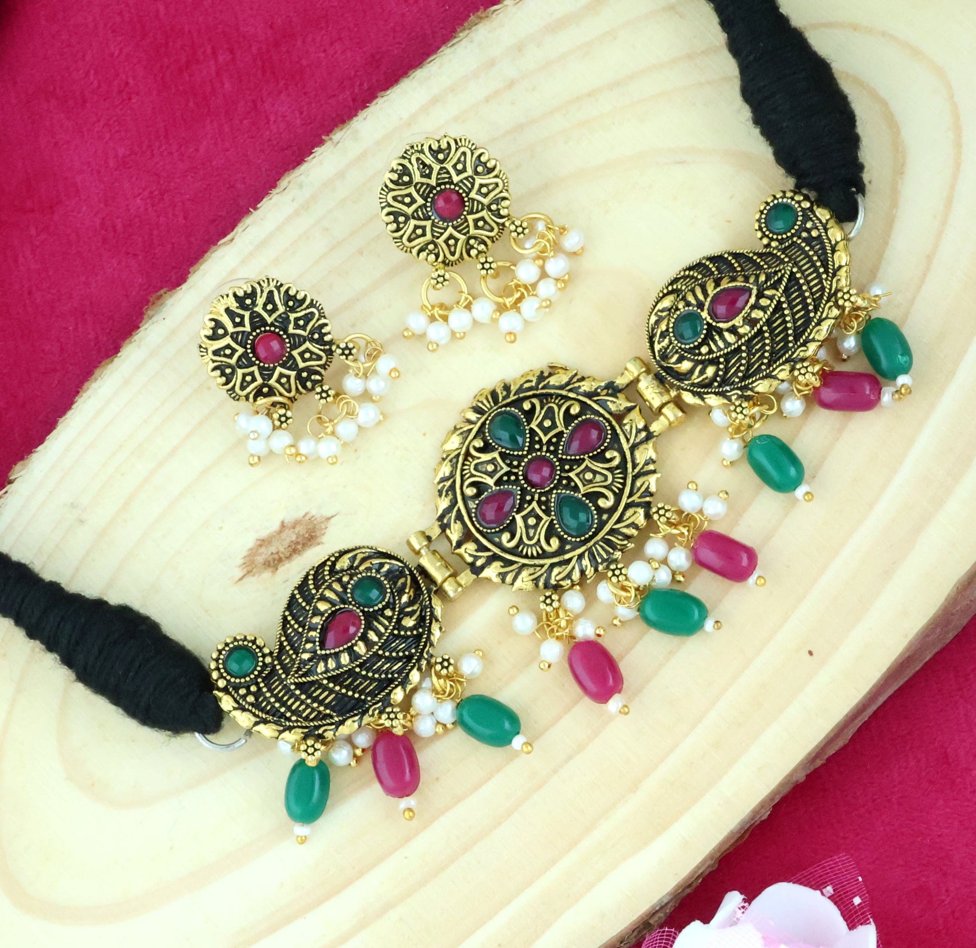 Mekkna Women's Pride Gold Plated Traditional Choker with Earrings | Buy This Choker set Online from Mekkna