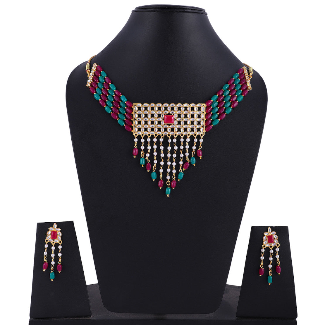 Best Traditional Handcrafted Designed by Mekkna Multicolor Necklace set for Women | Buy This Necklace with Earrings Online from Mekkna