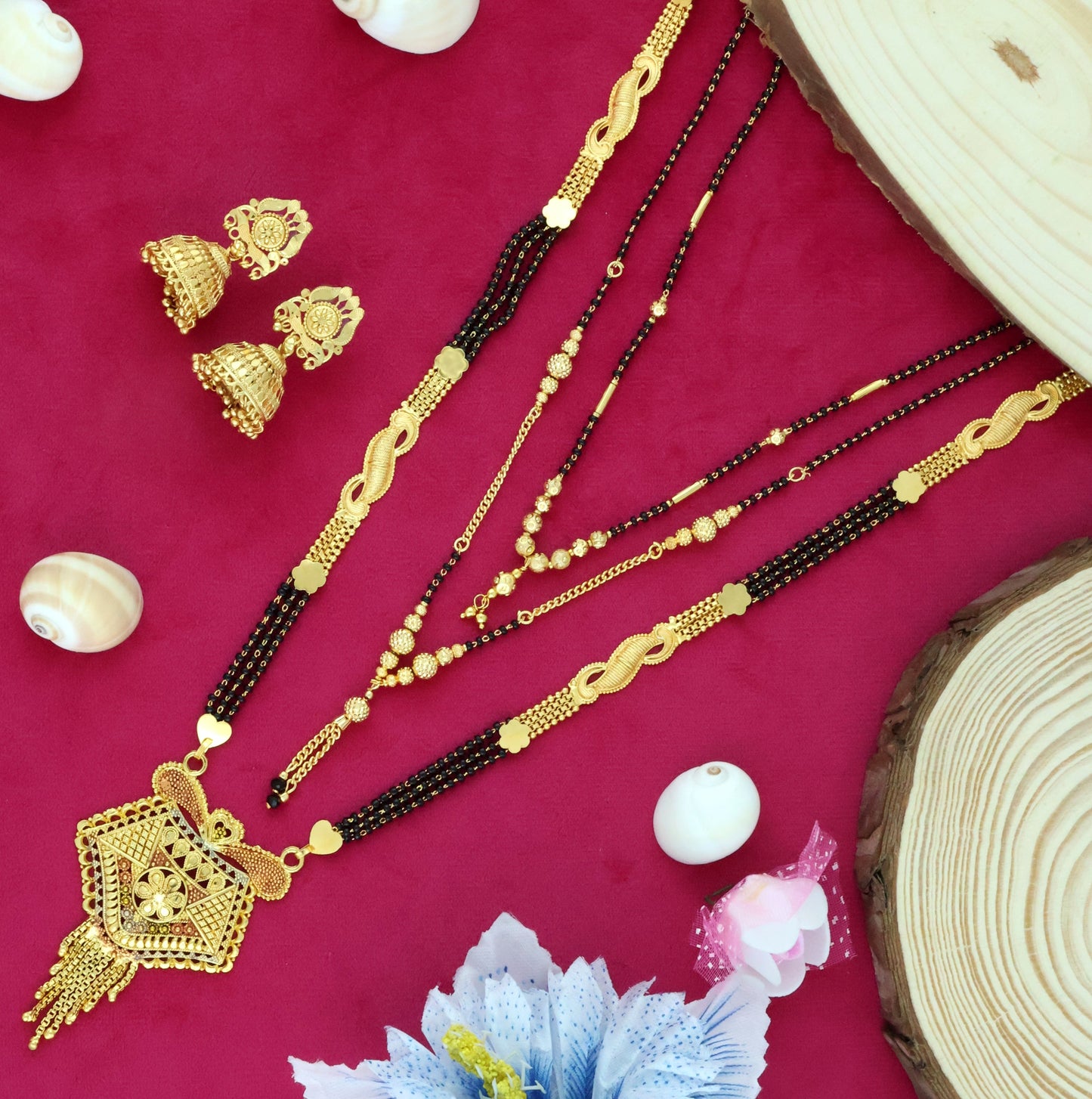 Mekkna Women's Pride Traditional  Gold Plated Combo of Mangalsutra with Earrings | Buy This Combo Set Online from Mekkna 